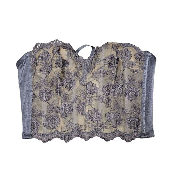 Victorias Secret Lace Bustier 34C Greyish Lavender Floral‎ Embroidery Lingerie - Picture 1 of 9